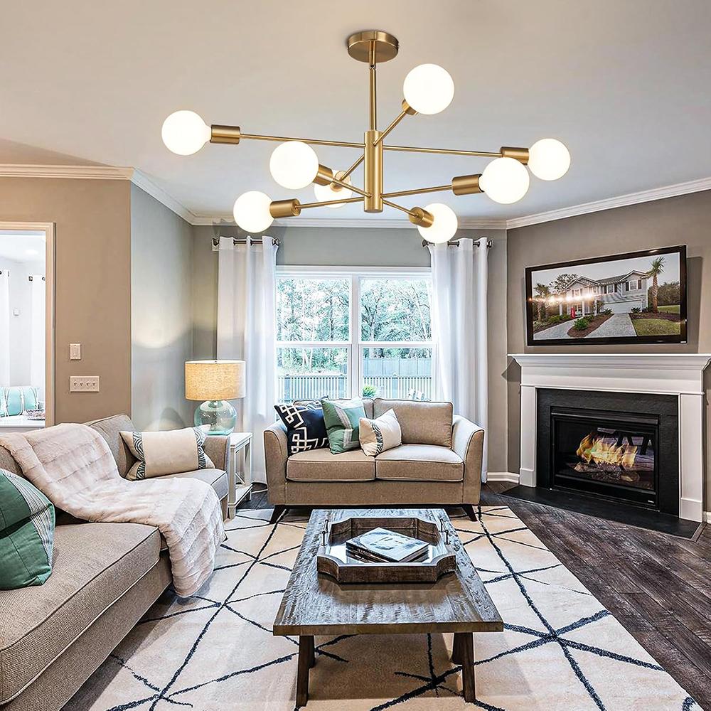 Moderne Sputnik-Kronleuchter Leuchte, 8-flammige Gold-Kronleuchter für Esszimmer, Höhenverstellbare Deckenleuchten Bauernhaus-Kronleuchter für Kücheninsel