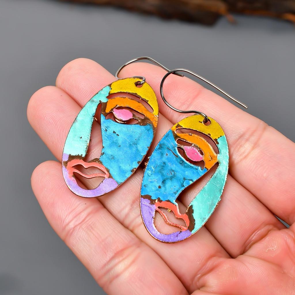 Round Carnelian Stone Copper Dangling Hook Multi Electroformed Earrings Jewelry V-93