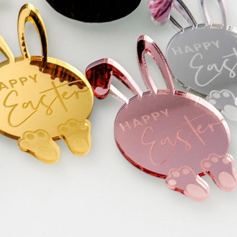 6pcs Happy Easter Cupcake Decor Toppers Cartoon Easter Bunny Ornament Bunny Pattern Tags  Gift Tags