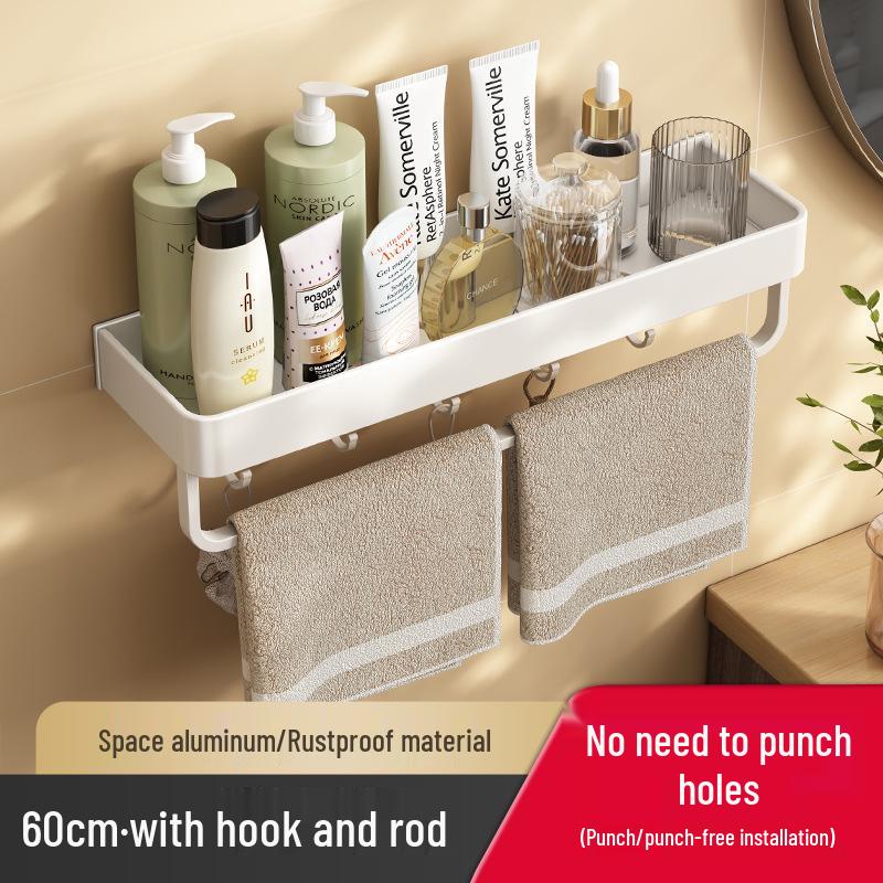 White No-Drill Wall-Mounted Bathroom Organizer and Vanity Shelf