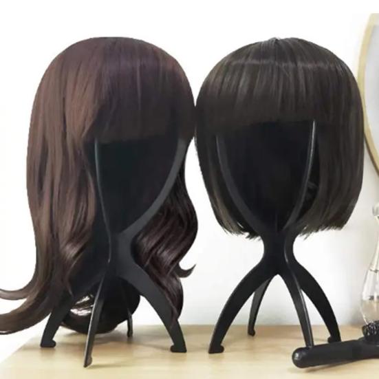Collapsible Plastic Wig Stand Easy Assembly Portable Travel Folding Wig Head Multi-purpose Hat Display Rack Wig Styling Dryer Holder Wig Accessories
