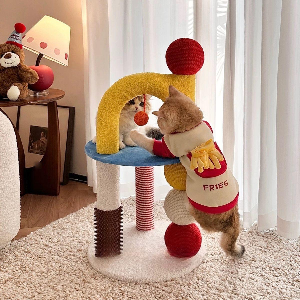 Integrated U-shaped colored ball cat climbing frame cat litter small cat shelf sisal scratching column toys supplies
