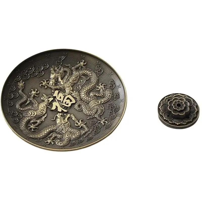 Dragon and Phoenix Bronze Incense Tray Twelve Zodiac Antique Thread Incense Holder Coil Incense Burner Indoor Sandalwood Stove