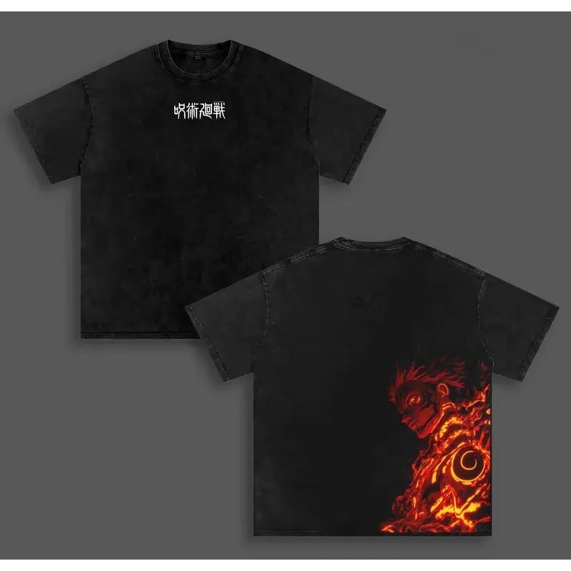 Itadori Yuji Jujutsu Kaisen Anime T-shirt Hip Hop Y2k Washed T Shirt Summer Short Sleeve Cotton Soft Tees Tops Men's Clothing