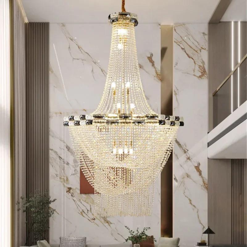 Lampă suspendată cu LED în stil european de lux pentru sufragerie candelabru de cristal pentru hol hotel vilă cu tavan înalt pentru scară candelabru