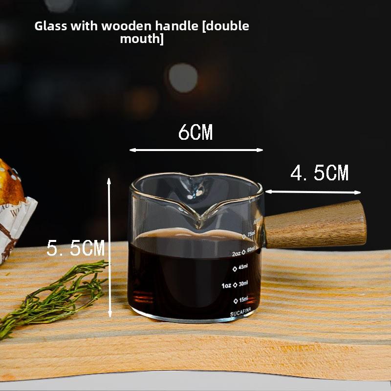 Espresso Extraction Measuring Cup with Scale, Coffee Liquid Ounce Cup, Glass Measuring Cup, Small Milk Cup with Wooden Handle