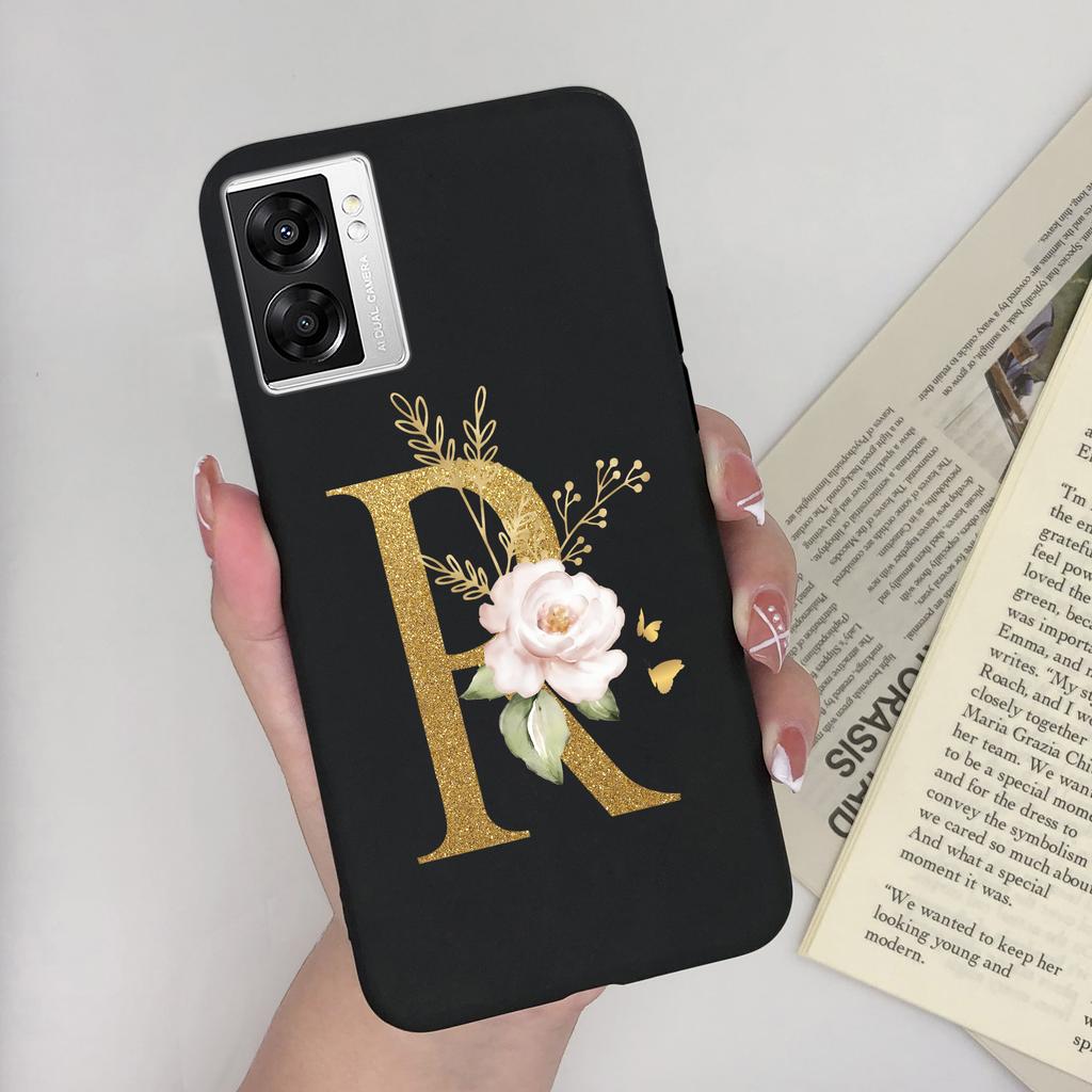For OPPO A57 4G CPH2387 Cover Flower Letters Soft Silicone Case For OPPO A77 5G Shockproof Shell For Realme V23 5G Fundas Bumper