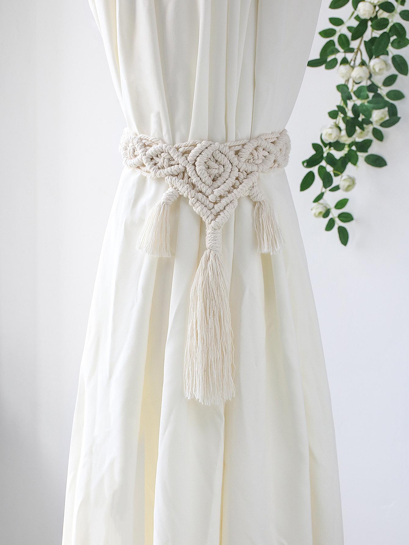

Handmade Macrame Curtain Holdbacks,Wooden Bead Curtain Tiebacks,Boho Home Decoration,Cotton Hanging Rope Curtains Accessories