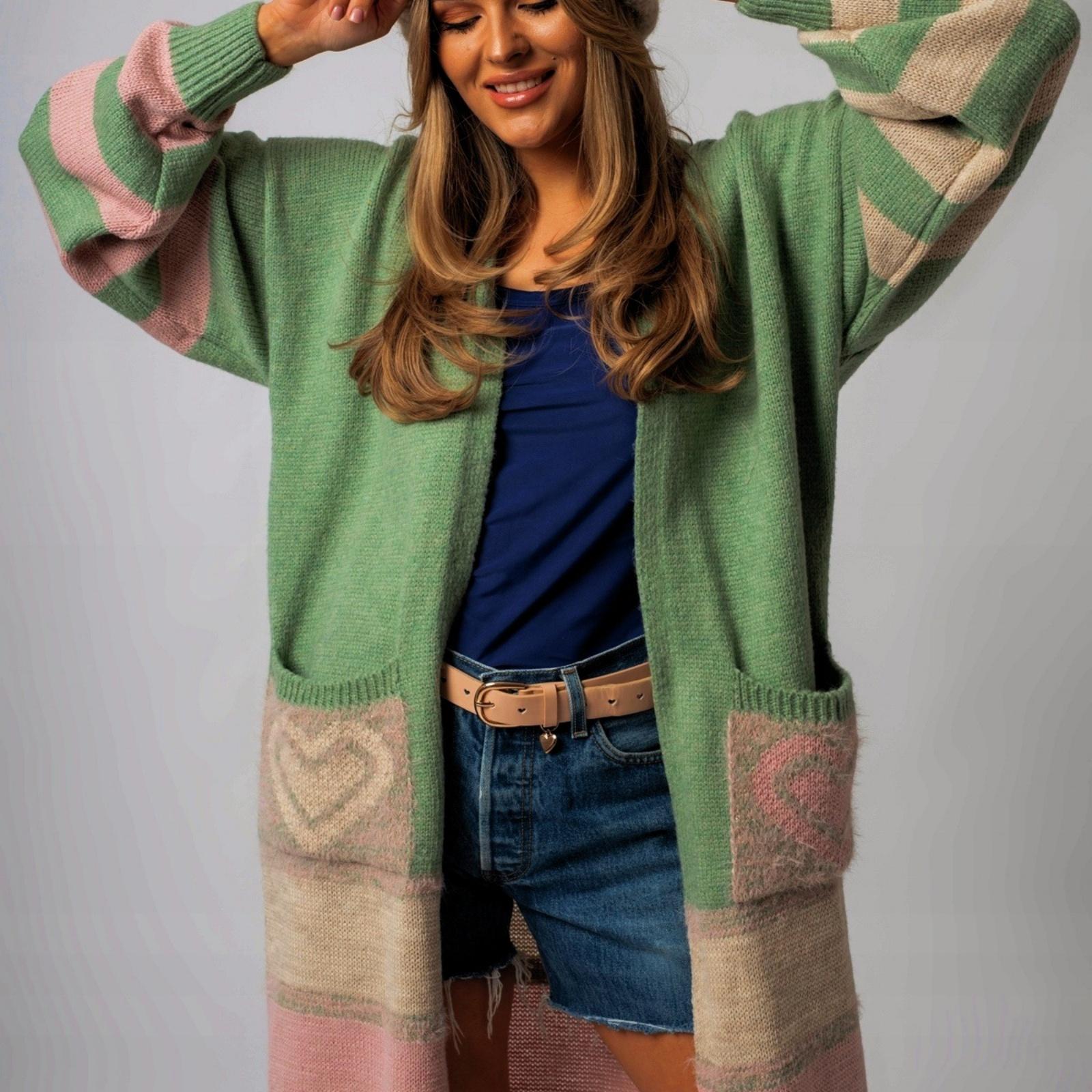 

Повседневный минималистичный кардиган, вязаная верхняя одежда для женщин XL светло-зеленый