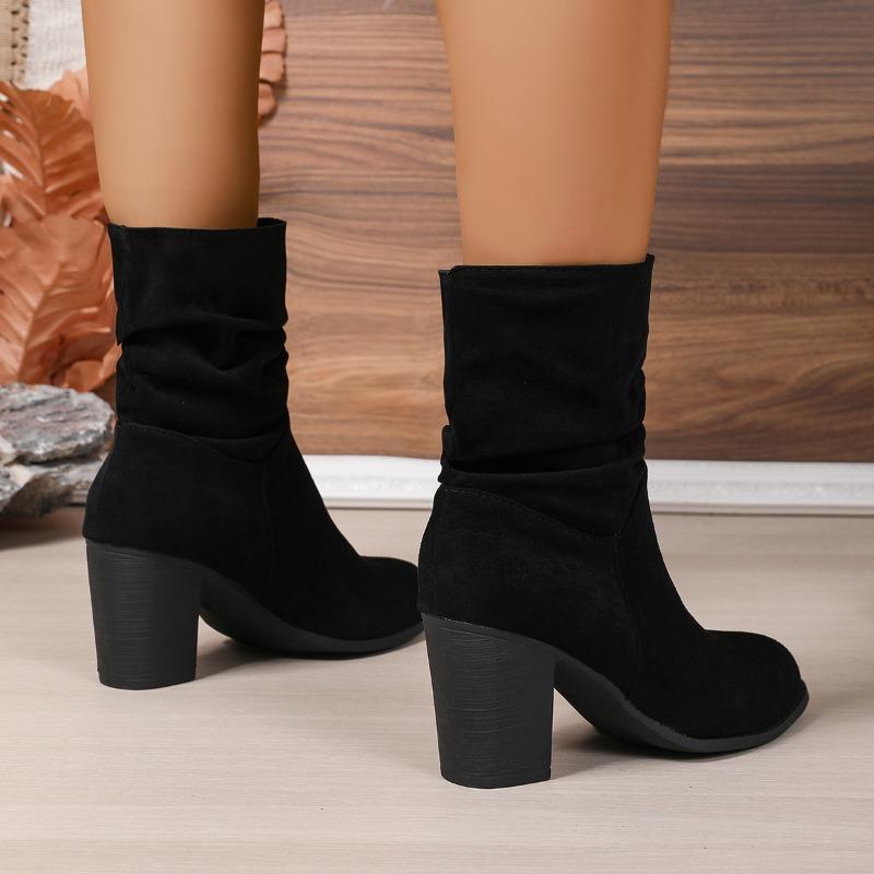 Fashion Women's Mid-leg Boots Fall/Winter 2025 New Pointed Toe Stack Pleated High-heeled Fashion Boots