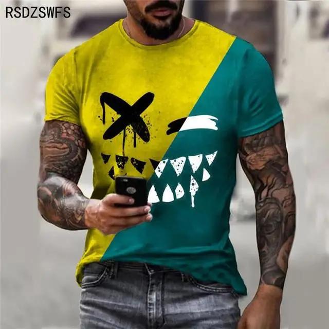 Funny Smiling Face Smiling Pattern Mens Tshirt 3D Print Trend Round Neck Short Sleeve Top Summer Leisure Breathable Pullover