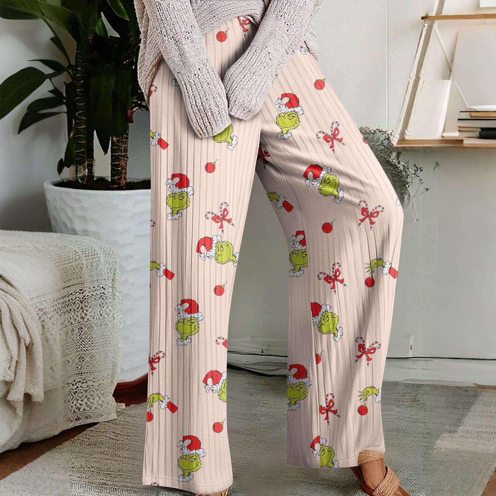 

Пижамные брюки, Одежда для сна, Повседневные брюки на резинке со шнурком, Удобные широкие брюки прямого кроя L бежевый