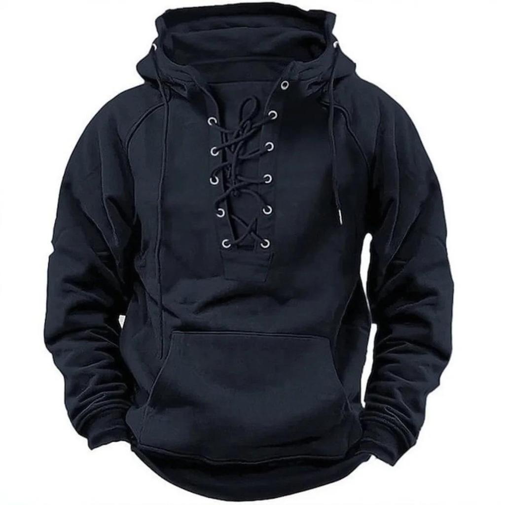 Felpa con cappuccio da uomo rétro con coulisse e tasche multiple, vestibilità ampia taglie forti per primavera e autunno