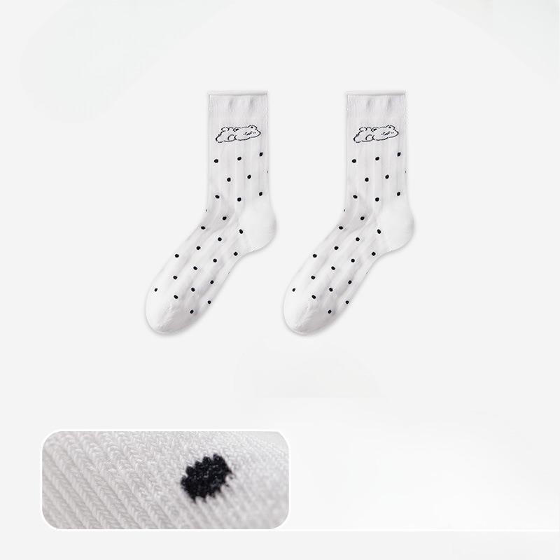 

Female Spring and Autumn Thin Crimped Dot Mesh Breathable Sweat Absorbent Boneless Tube Stack Socks 1 pair білий