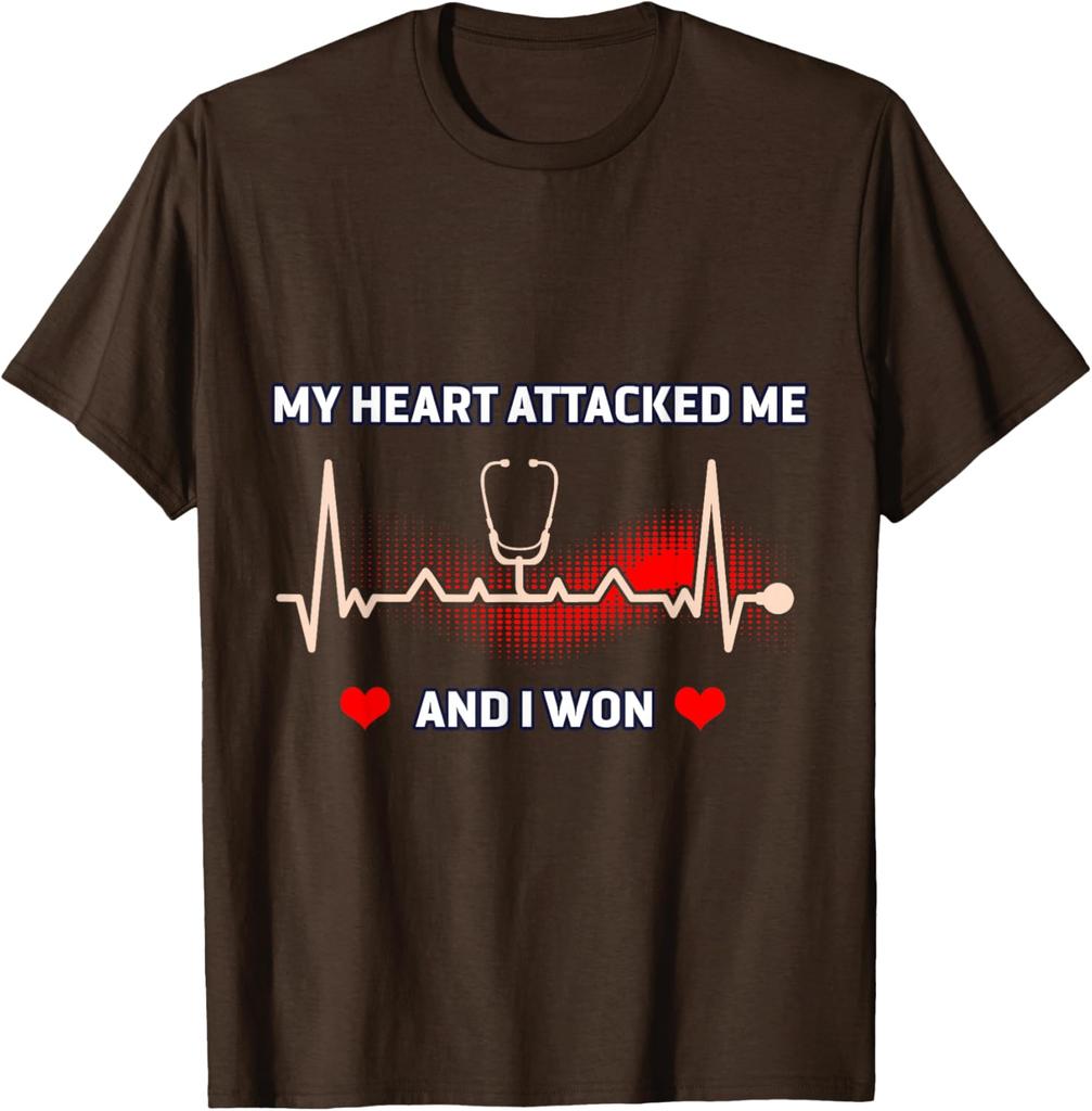 My Heart Attacked Me And I Won Heart Survivor Stethoscope Graphic Tee Casual Cotton Short Sleeve T-Shirt