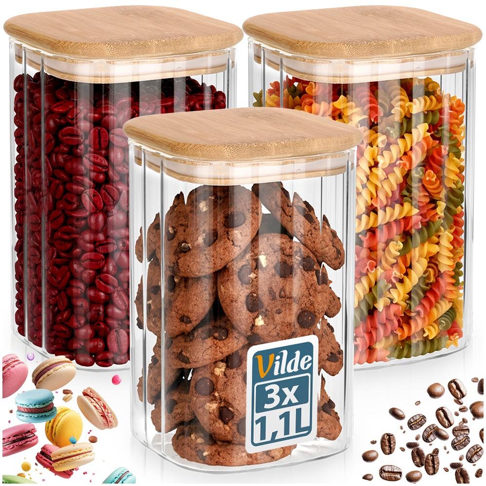 Glass containers for loose products with lid and seal 1.1 l 3 pcs.
