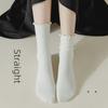 Women's Mid-Tube Wood Ear Edge Socks - Summer Thin Black & White Long Socks for Loafers