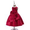 Girls Princess Dress Red Solid Color Sleeveless Mid-Length Party Kids