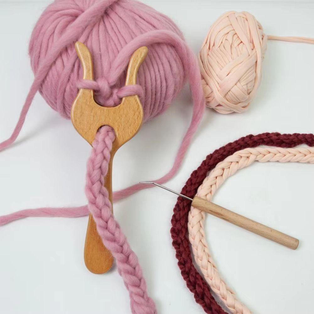 Ergonomic Handle Wooden Knitting Fork Handmade DIY Crochet Kits Efficient Loom Stick  Home