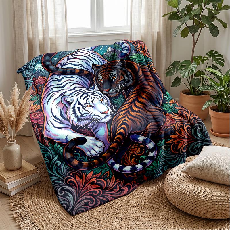 Tiger Yin Yang Fusion Theme Blanket Lightweight Warm Flannel Blanket Decorative Throw Blanket for Home Decoration