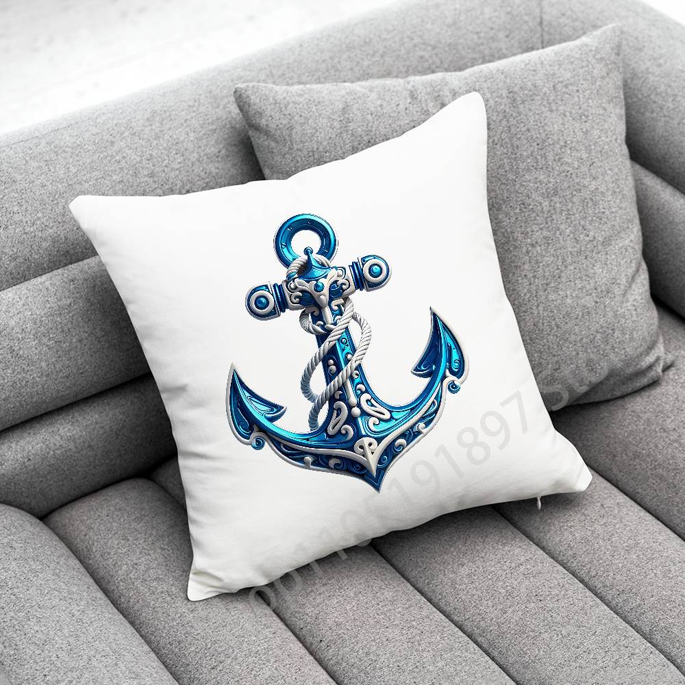 Anchor Boat Ship Wheel Compass Logo Throw Pillow Case For 45*45cm 40cm 55cm 50cm 30cm Square Car Pillowcase Shell