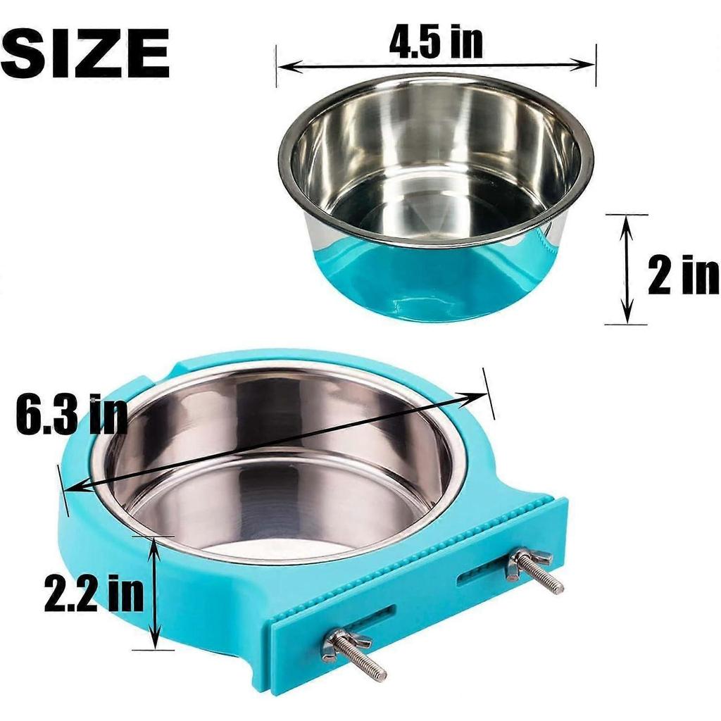2 Pack Crate Dog Bowl Removable Stainless Steel Water Food Bowl Hanging Pet Cage Coop Cup for Rabbit Cat Puppy Bird Bunny Small Animals