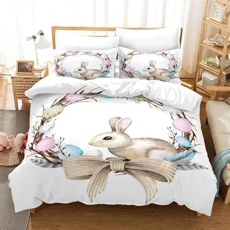 Conjunto de Ropa de Cama de Animales Divertidos Conejo de Dibujos Animados Funda Nórdica Sábana Juego de Cama Impreso Funda de Almohada Cama Tamaño Completo Queen King Edredón Dormitorio