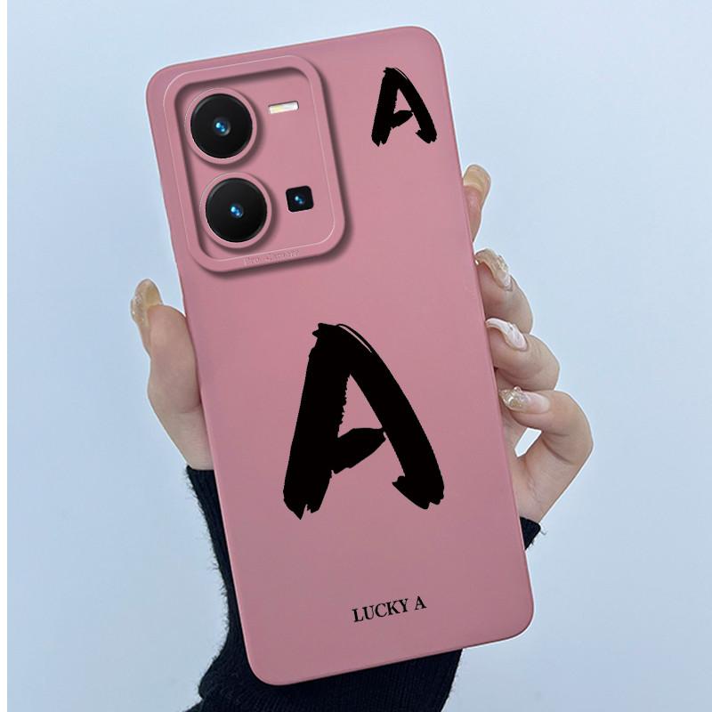 For Vivo Y35 Case Cute Initial Letters Soft Liquid Silicone Back Cover For Vivo Y 35 4G Funda Anti Drop Phone Protector Coque