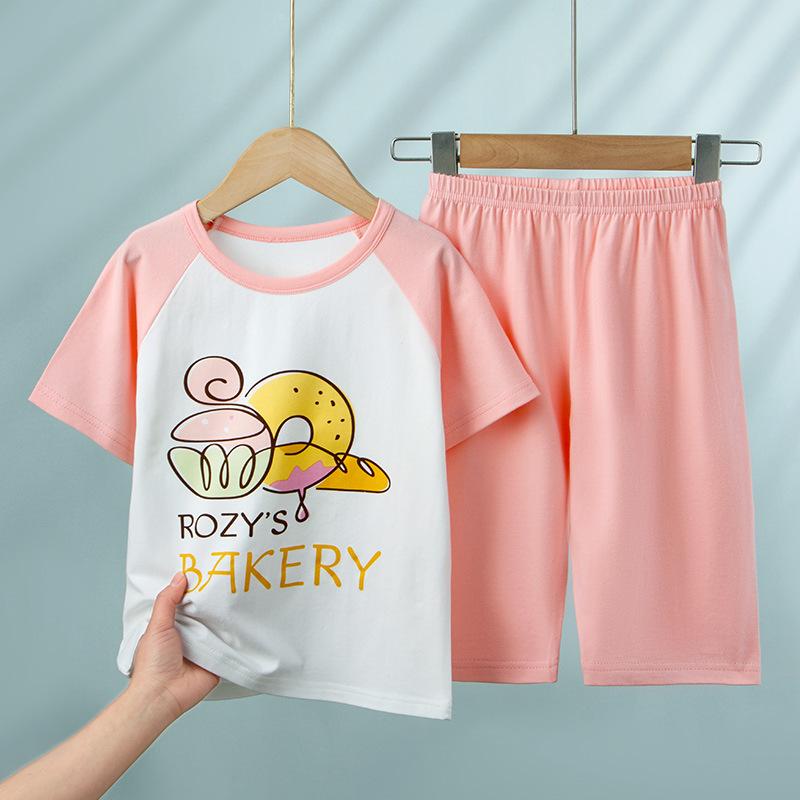 Children's Cotton Pajamas Summer Boys' Thin Short-sleeved Home Wear Girls' Casual Suit