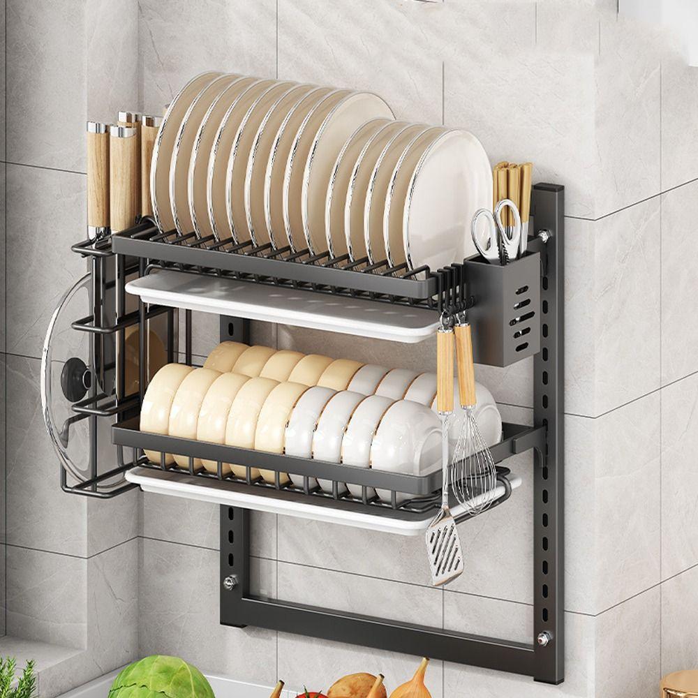 Rust-Proof Dish Drying Rack Wall Mounted Utensil Holder Kitchen Supplies Drain Tray Kitchen Use
