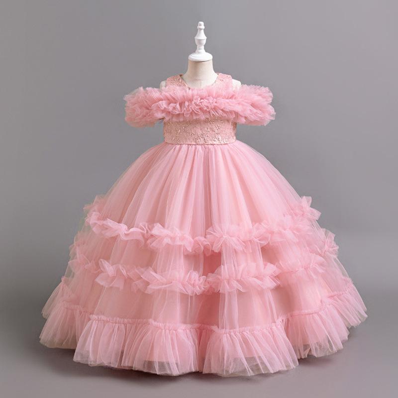 

New Lolita Puffy Flower Girl Dress - Children s Stylish Formal and Princess Performance Costume 160 CM розовый