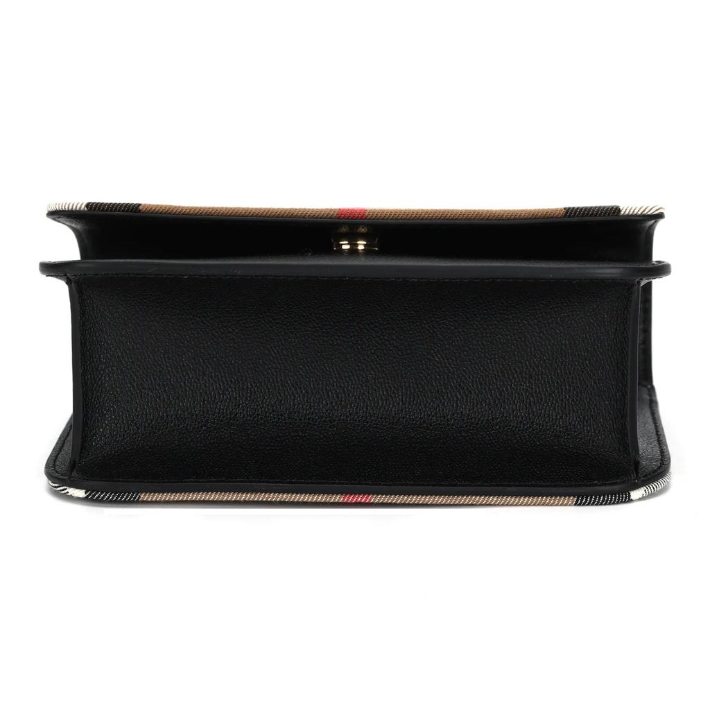 Burberry Classic Check Detachable Adjustable Strap Flap Magnetic Closure Grained Leather Shoulder Crossbody Bag Women's Black