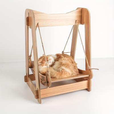 Detachable Wooden Swing Kitten Bed with Pet Hammock Hanging Swing and Cat Furniture Perch Toy for Summer