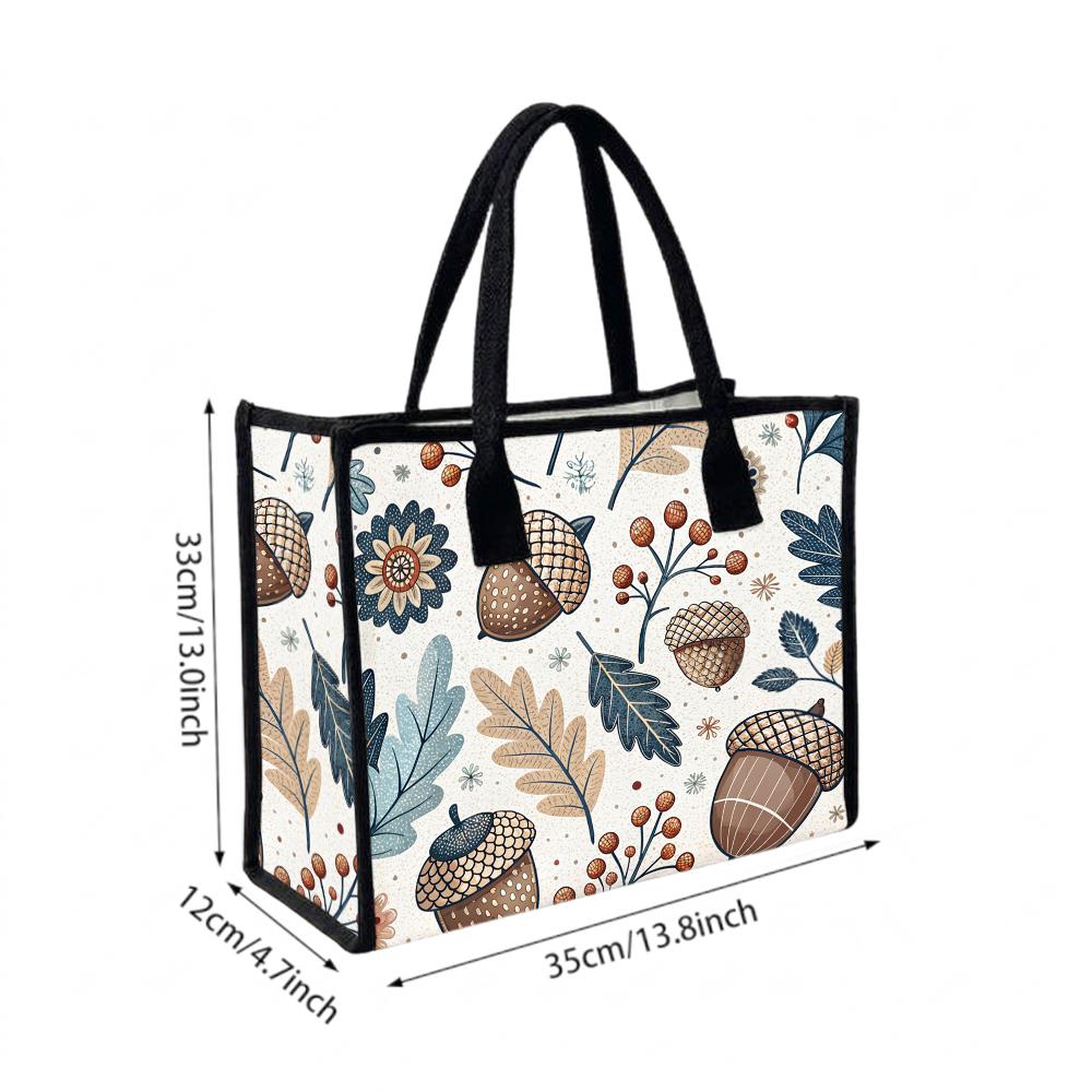 Autumn Acorn Print Canvas Tote Bag Casual Large Capacity Daily Shoulder Handbag for Shopping Work Travel