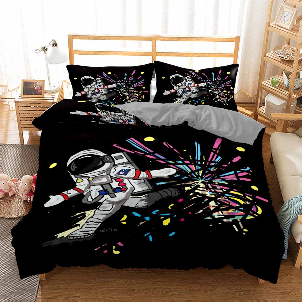 

3D Fashion Astronaut Duvet Cover With Pillowcase For Children Kids Bed Decor Queen King Size Space Universe Theme Quilt Cover EU Single(135*200cm)3pcs