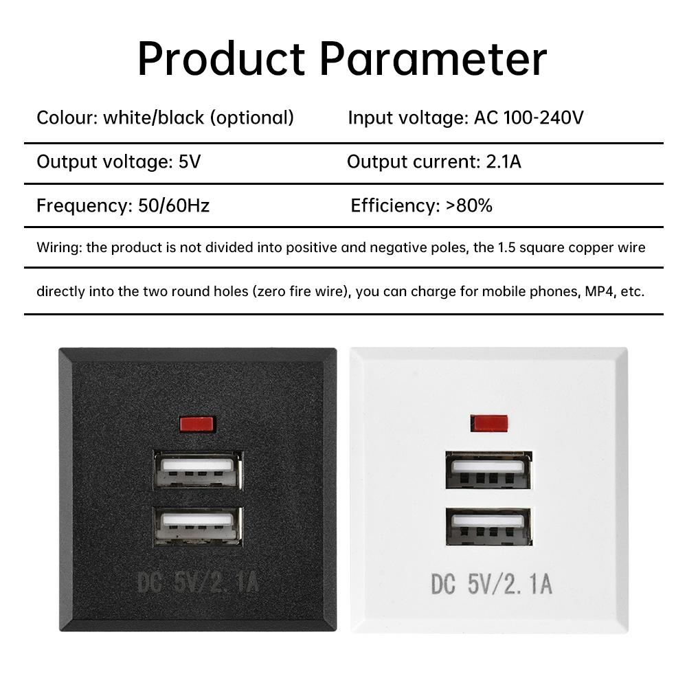 5V 2.1A Dual USB Power Socket Embedded Desktop Socket USB Charging Panel Module For Mobile Phones Tablets Ipad Chargers