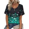 Summer V-neck 3D Flower Pattern Printed Top Fashionable Casual Short Sleeved Women's T-shirts