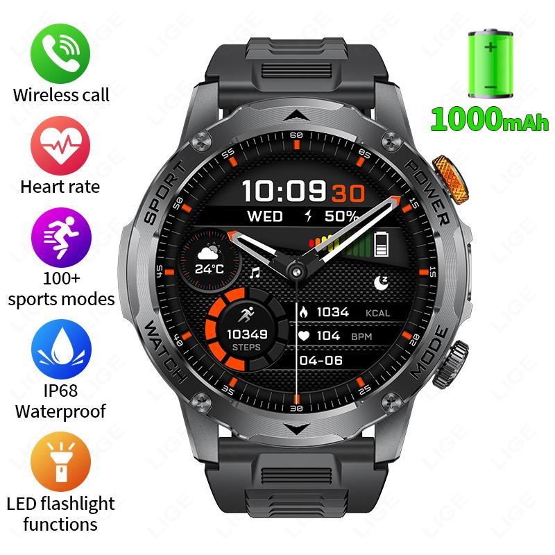 

1000 mAh Smart Watch 1.7 Inch Screen Bluetooth Call Voice Assistant Watch Sports Fitness IP68 Waterproof Smartwatch For Men