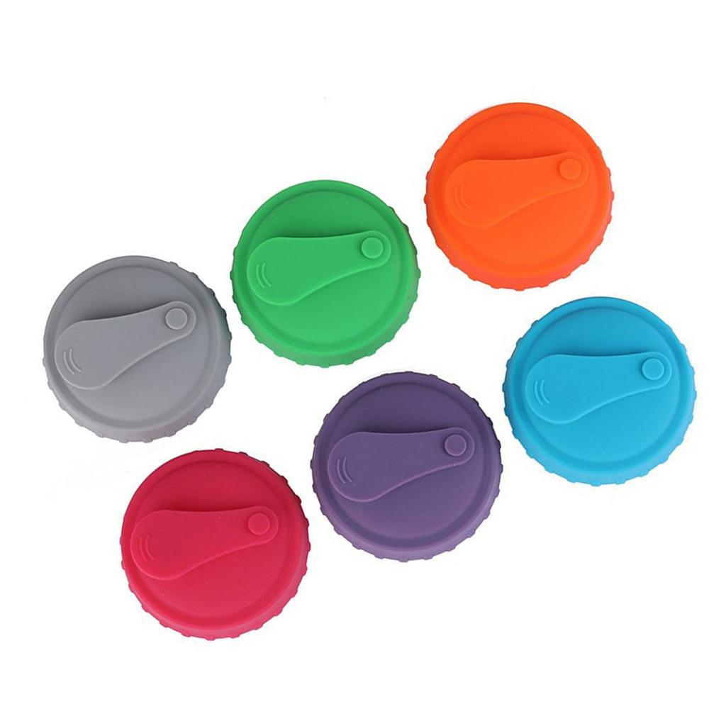 Set of 6 Silicone Beverage Can Lids Beer Can Caps Covers Portable Drink Sealers Assorted Color Lid Protectors Tool