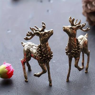 2 Pezzi Statue di Cervo in Ottone Antico Posizioni Erette Eleganti per Arredamento Casa/Ufficio/Esterno Regalo Perfetto per Inaugurazione Casa Natale