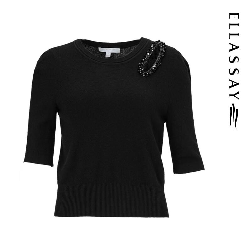 ELLASSAY Women's Silk Cashmere Knit Top with Water Drop Hollow Design