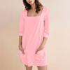 Women's Fashion Casual Solid Color Square Neck 3/4 Sleeve Short Dress