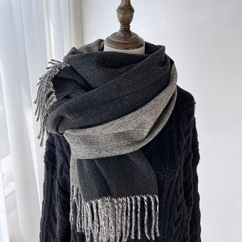 Women Winter Knitted Scarf Ladies Men Solid Double-Sided Tassel Scarve Mujer Male Foulard Wrap Shawl Unisex Imitation Cashmere