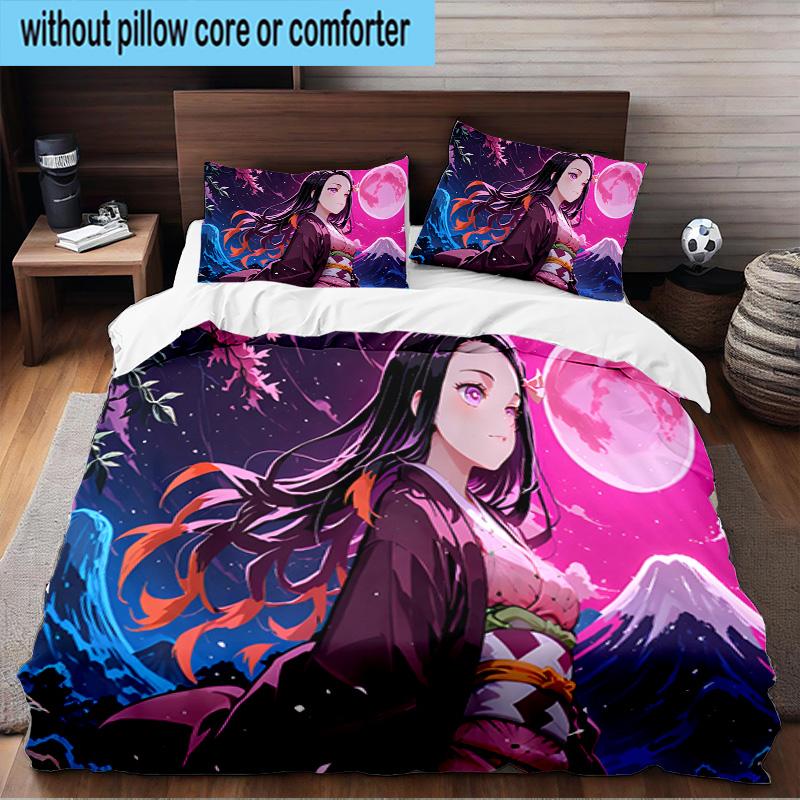 Kamado Dreams In The Night Sky 3PCS Print Bedding Set, Includes A Duvet Cover and Two Pillowcases for Bedroom, Dormitory, Suitable for All Seasons