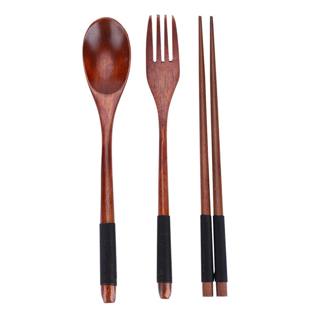 3 Pcs/Set Lightweight Wooden Chopsticks Set With Thread Dining Tableware Set  Camping Use
