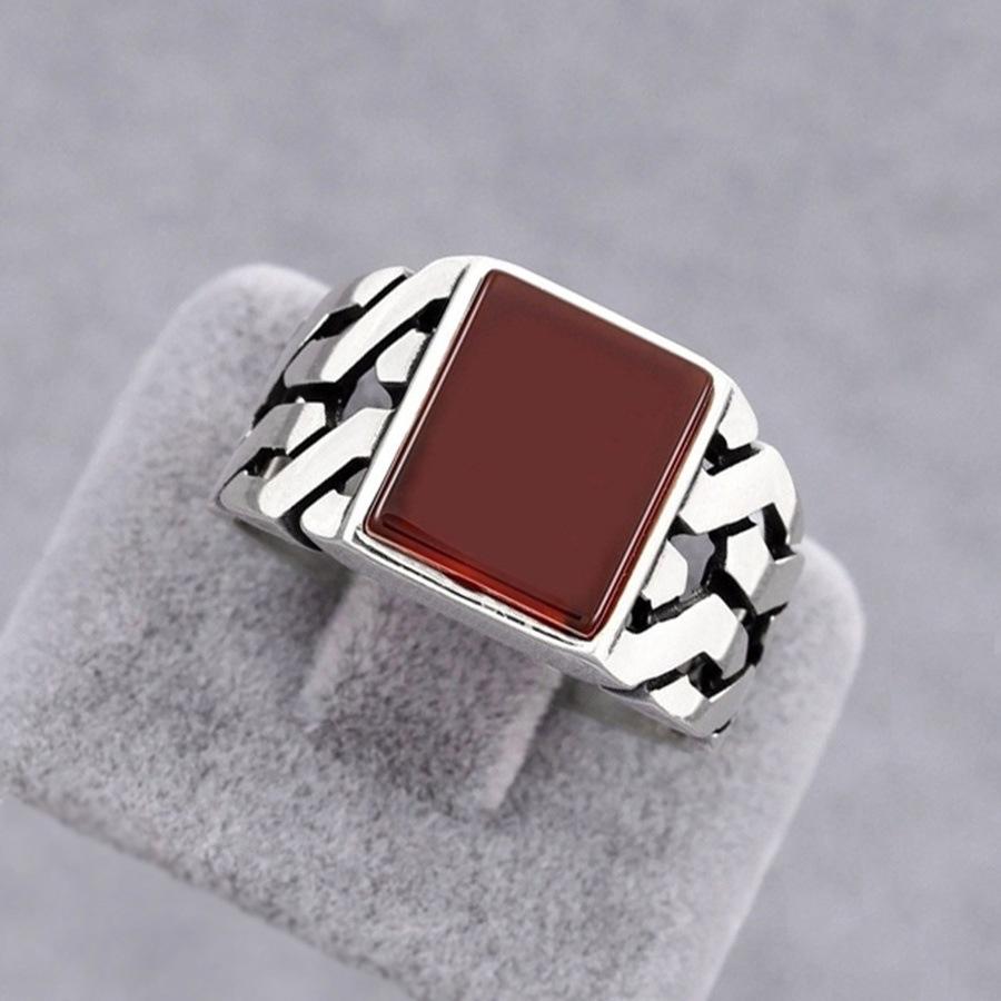 Vintage Ruby Men's Punk Hip Hop Fashion Hand Jewelry Cross Geometric Ring