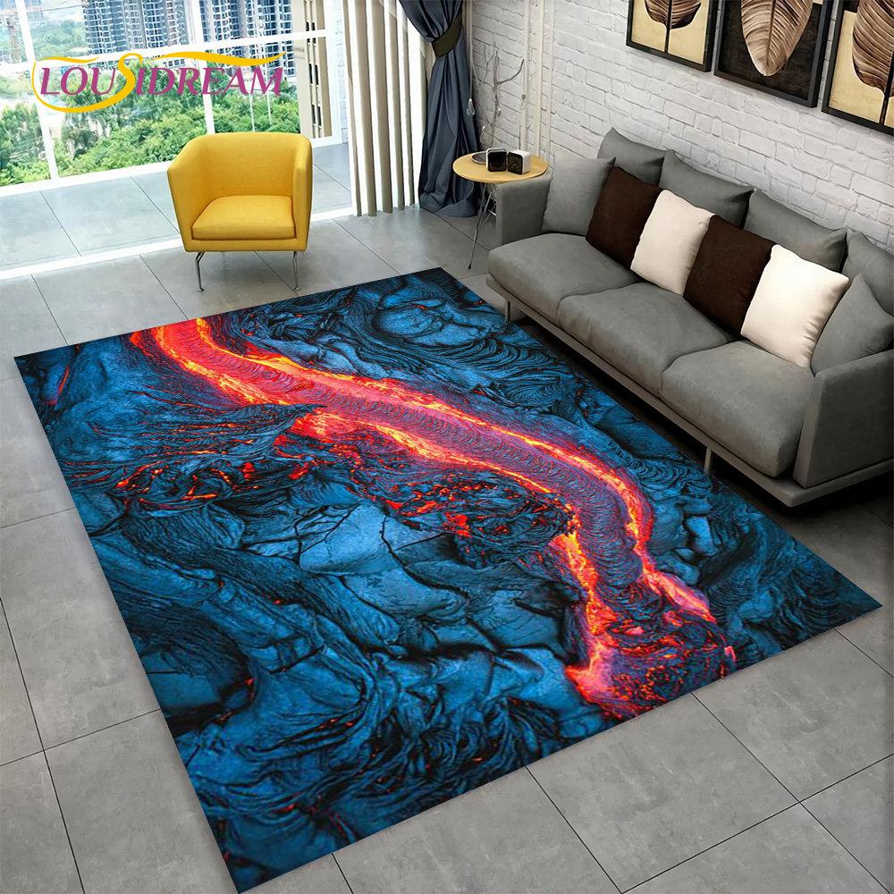 3D Volcano Lava Magma Area Rug Large,Carpet Rug for Living Room Bedroom Sofa Doormat Decoration,Kid Play Non-slip Floor Mat Gift