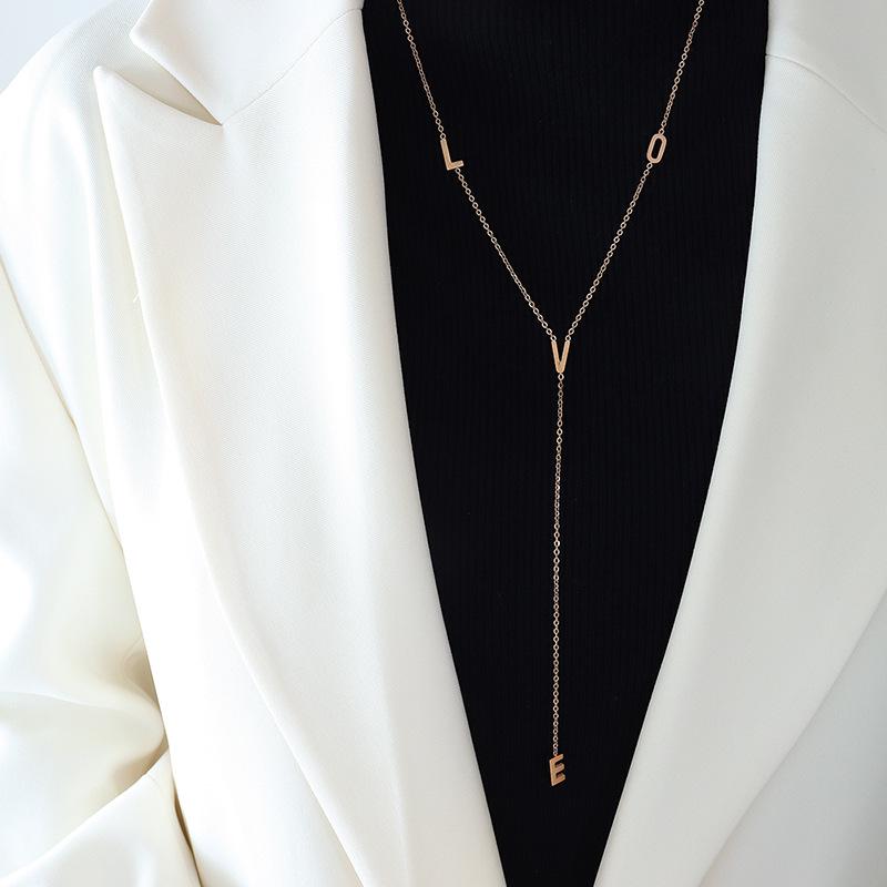 Korean Love Letter Long Tassel Pendant Necklace - Gold-Plated, Personalized & Fashionable Jewelry