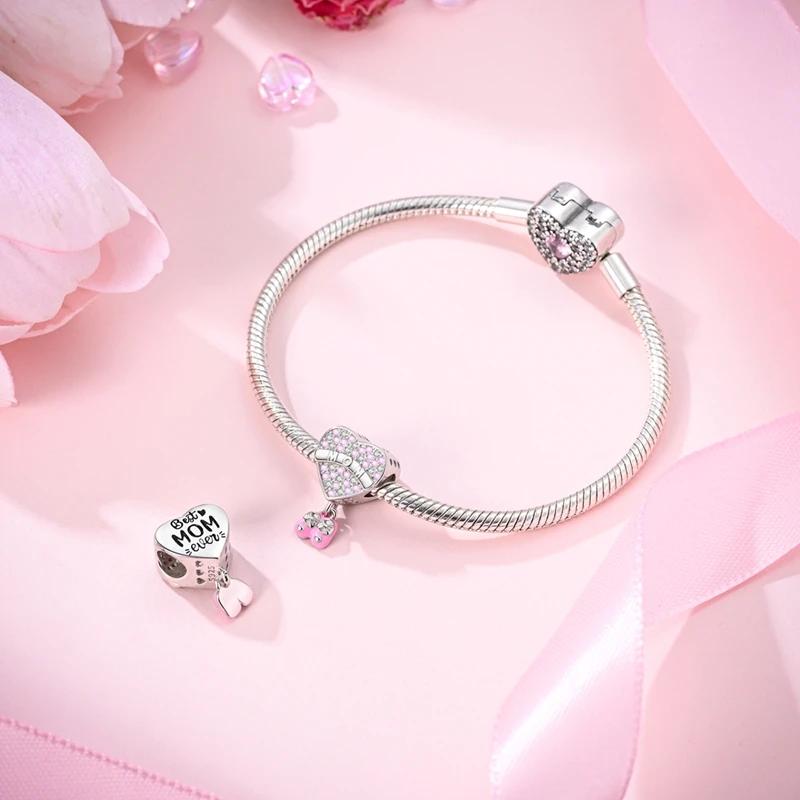 Charms Copperpink Mother And Child Shoes Heart Beads Fit Charms Plataoriginal Bracelet Beads Women Jewellery Making