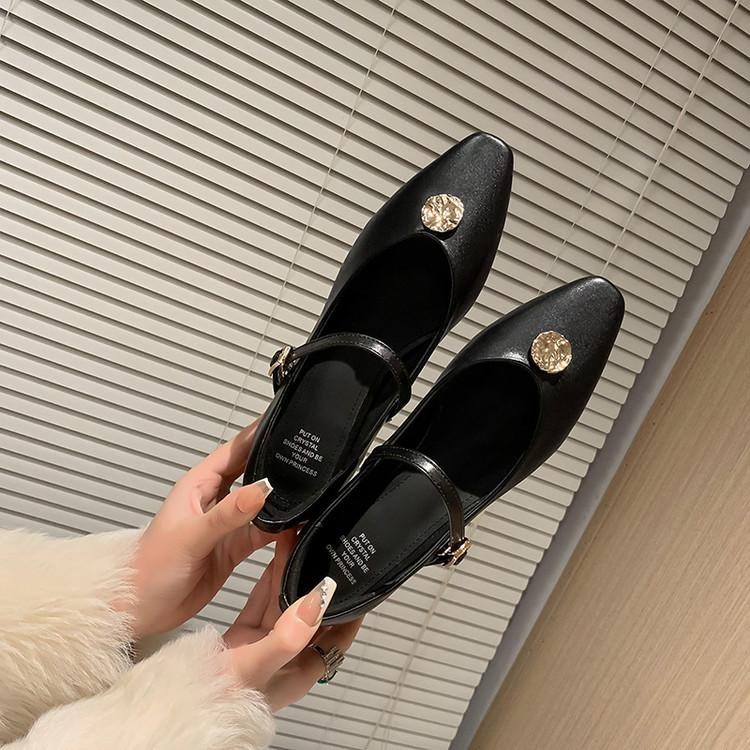 Lady Fan Xiaofangtou one-word buckle Mary Jane shoes 2025 spring and summer new low-heeled leather women's shoes